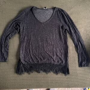 Charcoal gray/black knit sweater with lace